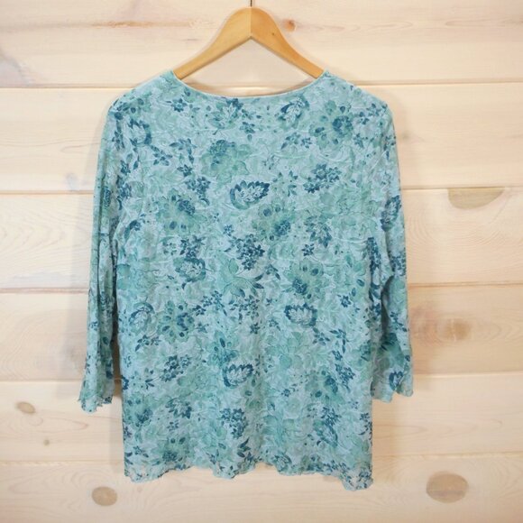 CJ Banks Womens Plus size 1X Teal Floral Top with Lace Overlay 3/4 Sleeve Blouse - Picture 3 of 10